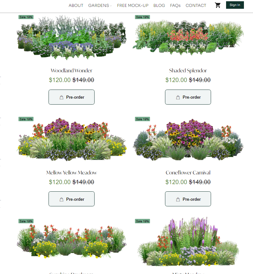 Screengrab of a catalog of native plant gardens